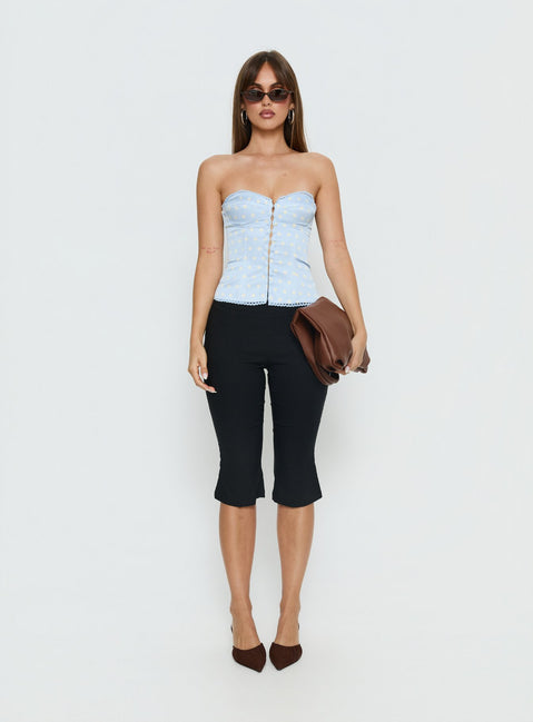 Jazzy Strapless Corset Top Blue / Lemon Polka