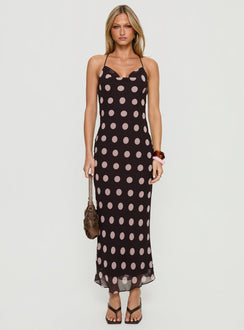 Andreana Low Back Maxi Dress Burgundy Polka Dot