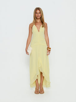 Roxine Asymmetrical Halter Maxi Dress Yellow