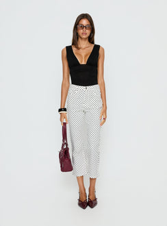 front view of model wearing Princess Polly Cindee High Rise Cropped Jeans White Polka Dot High Rise Jeans Jeans 