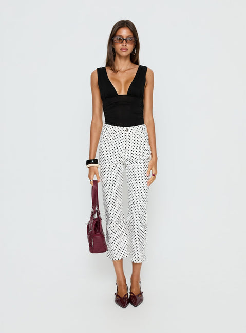 front view of model wearing Princess Polly Cindee High Rise Cropped Jeans White Polka Dot High Rise Jeans Jeans 