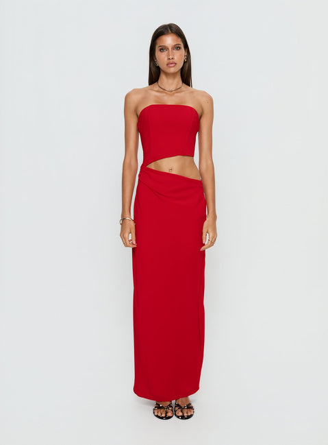 Jasira Strapless Drape Maxi Dress Bold Red