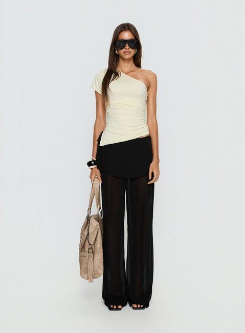 front view of model wearing Princess Polly Jaedon Chiffon Layered Pants Black Mid Rise Pants Pants 