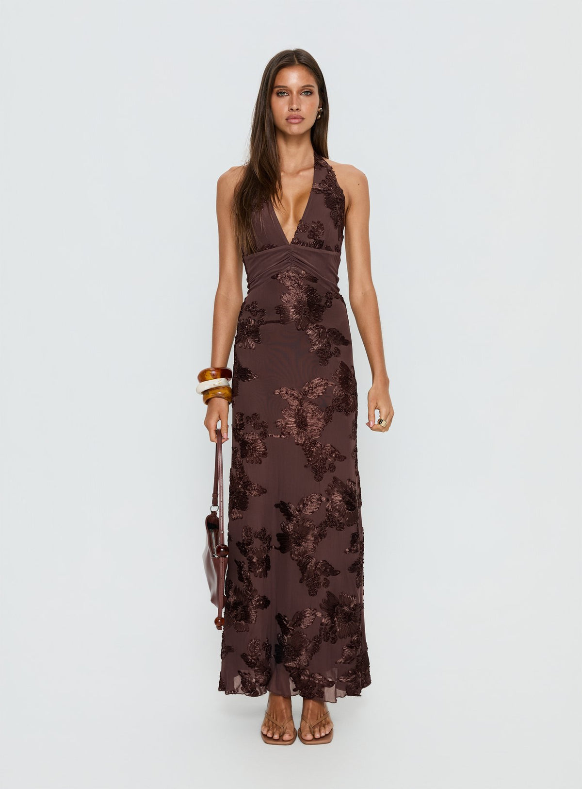 Rousseau Halter Maxi Dress Espresso