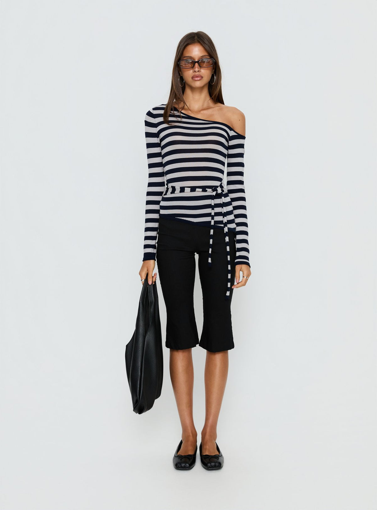 Kastor One Shoulder Long Sleeve Top Navy / Grey Stripe