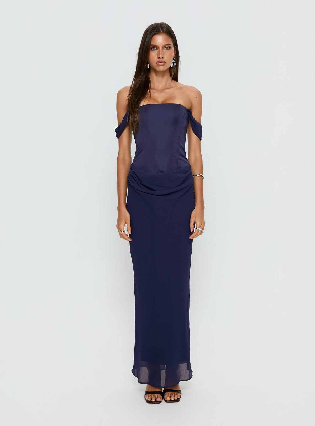 Joslyne Off Shoulder Corset Maxi Dress Navy