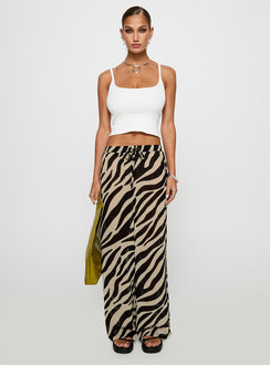 front view of model wearing Princess Polly Fyre Wide Leg Pant Zebra Low Rise Pants Pants 