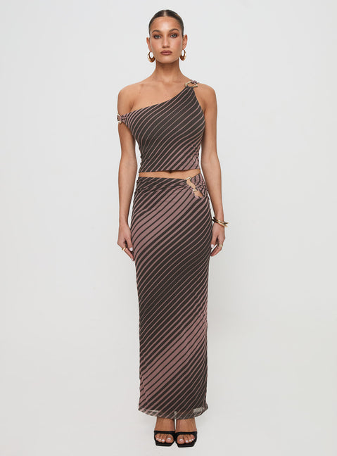   front view of model wearing Princess Polly Whiley Maxi Skirt Multi Stripe Maxi Skirts Skirts 