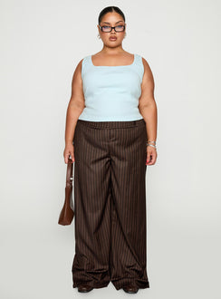 back view of model wearing Princess Polly Cedars Low Rise Pant Brown Stripe Curve Low Rise Pants Pants 