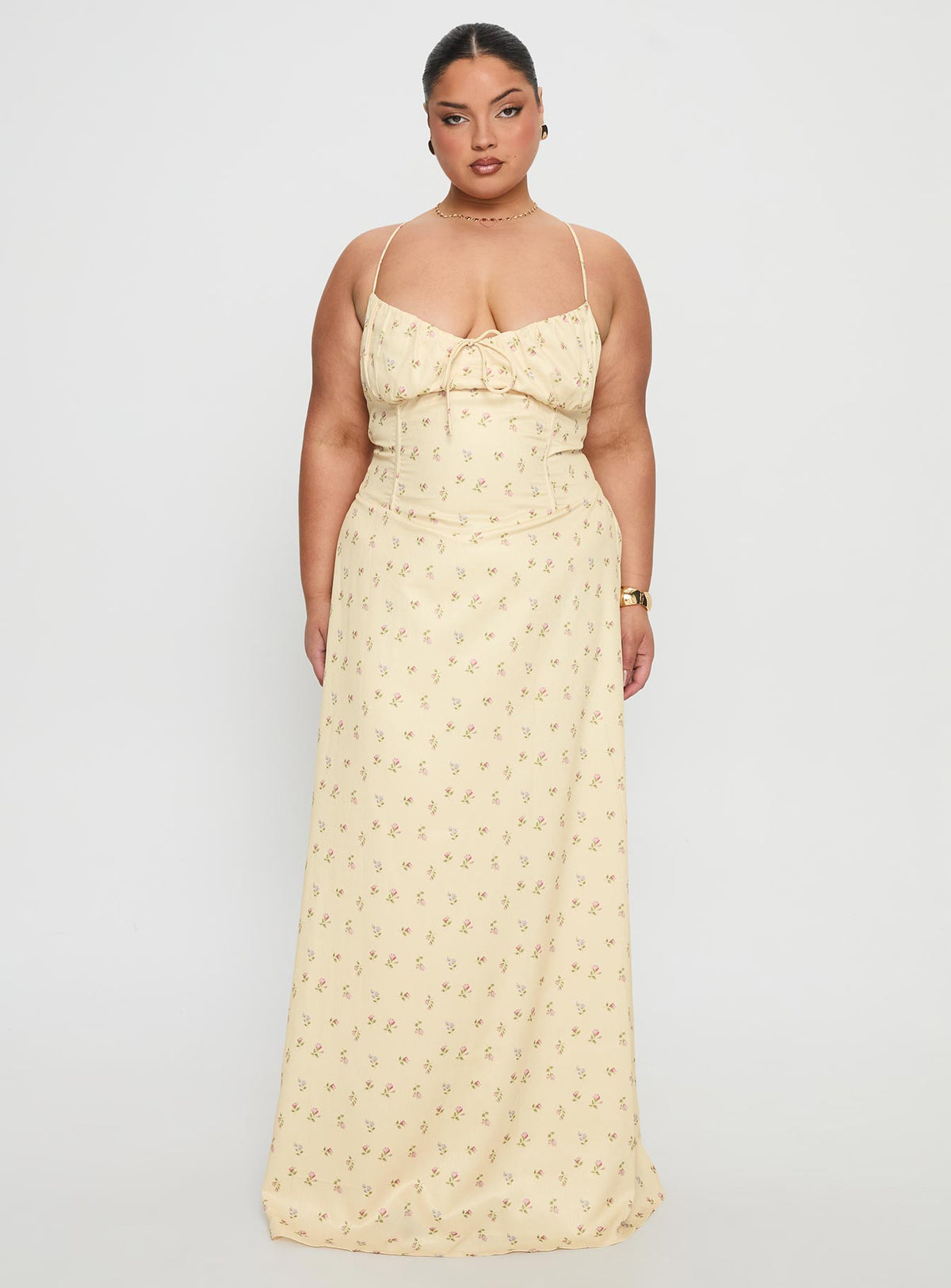 Members Only Maxi Dress Yellow Floral Curve