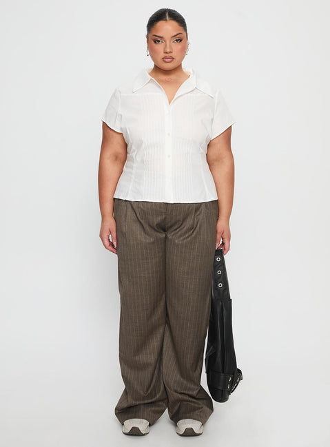 Akiyo Button Up Blouse Top White Curve