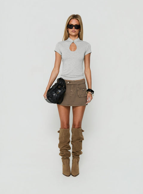 Discover the Tarza Cargo Mini Skirt in Khaki womens-skirts mini front view of model wearing