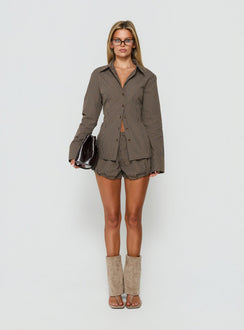 Amorah Bubble Mini Shorts Brown Check
