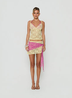 Featuring the Sirna Lace Wrap Contrast Mini Skirt Lime / Pink womens-skirts mini product Princess Polly