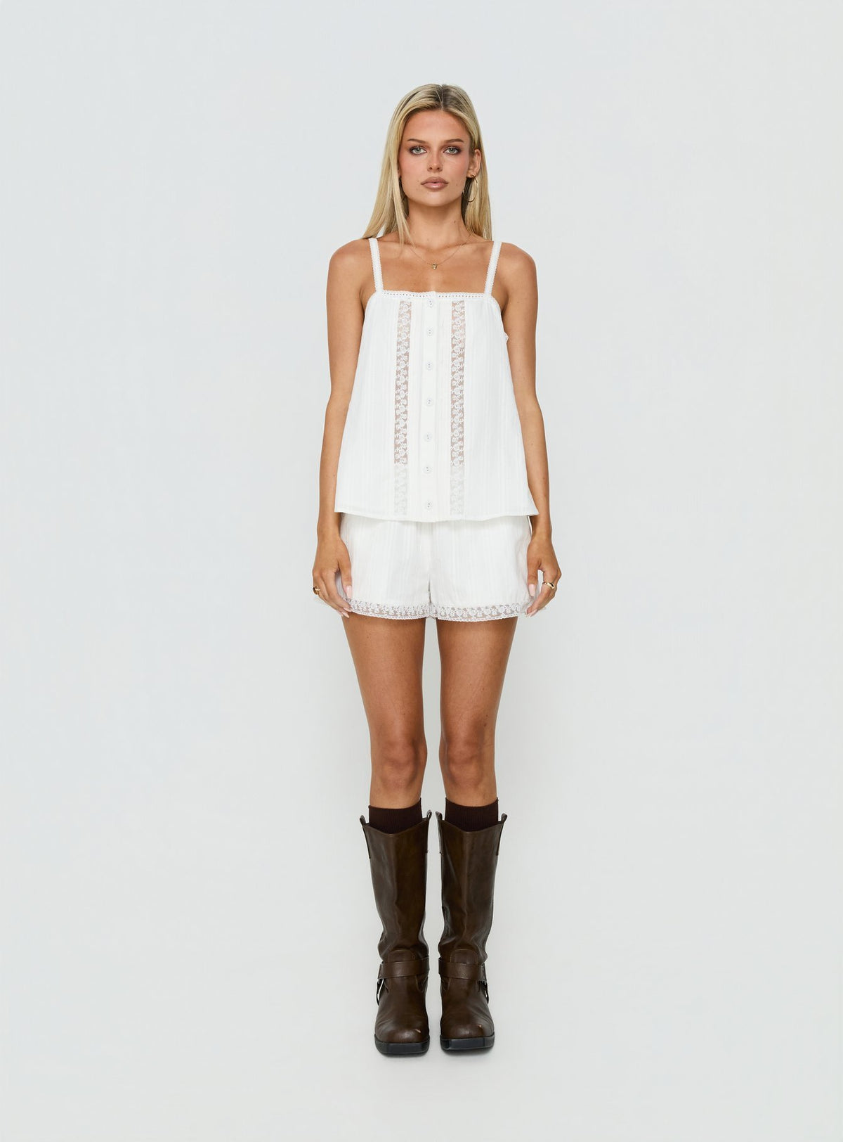 Safire Lace Trim Mini Shorts Off White