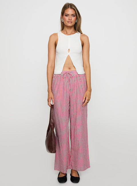 Holiday Tie Front Pants Red/White Stripe Low Rise Pants Pants 