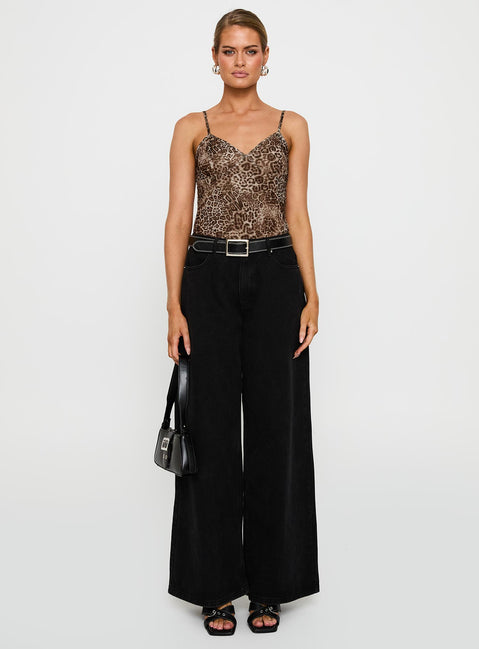 Elixia Bodysuit Leopard Sleeveless Bodysuit 