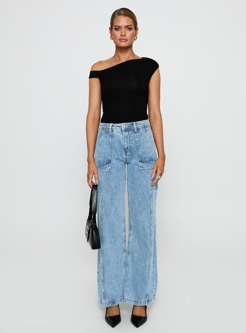 Chad Cargo High Rise Wide Leg Jeans Mid Wash