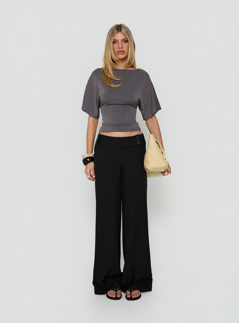 Explore the Cedars Low Rise Pant Black womens-regular-pants with low-rise front view of model wearing
