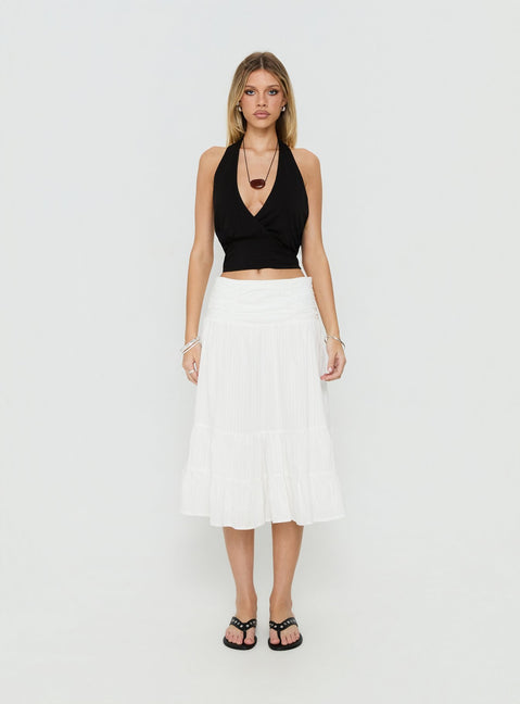 Featuring the Silver Springs Midi Skirt White in womens-skirts with midi length front view of model wearing Princess Polly