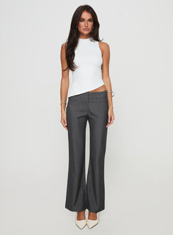 side view of model wearing Princess Polly Isabeau Pant Grey Pinstripe Low Rise Pants Pants 