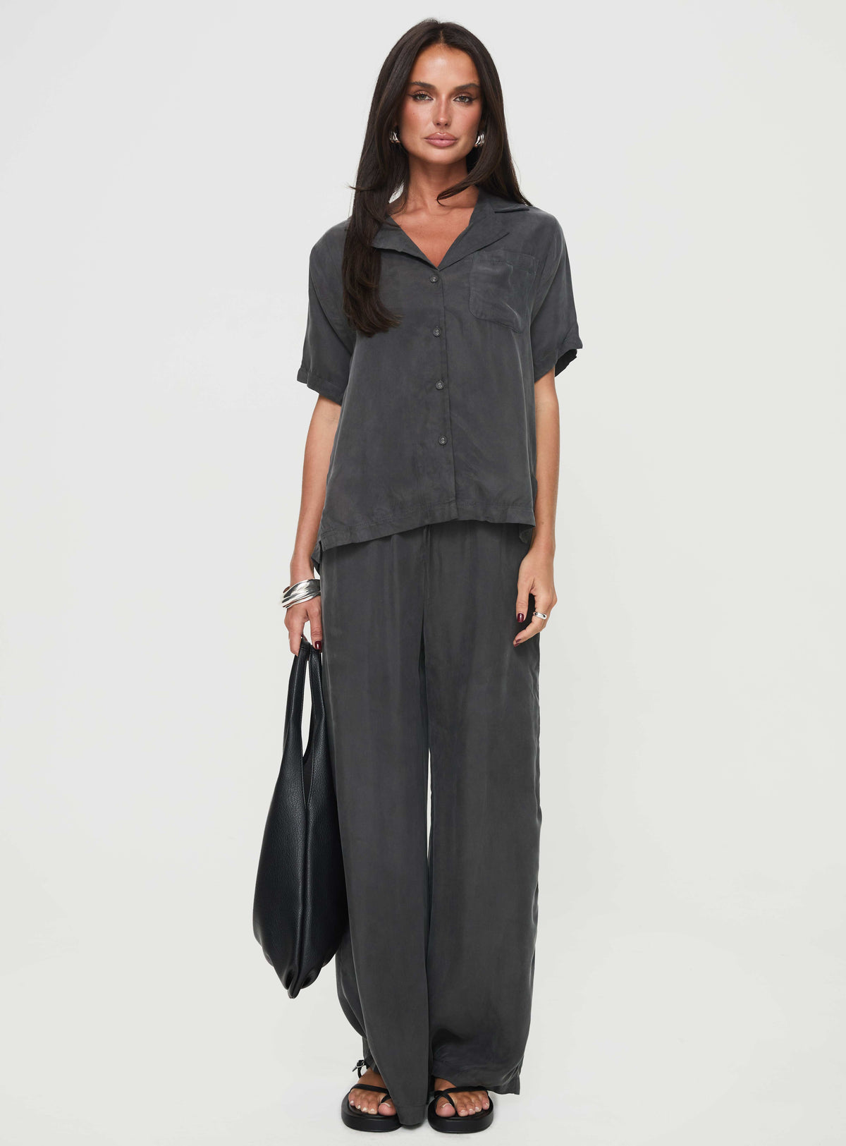 front view of model wearing Princess Polly Mahlab Pants Slate Pants 