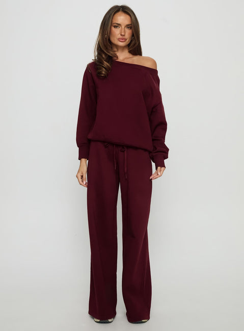 front view of model wearing Princess Polly Dodie Wide Leg Pants Washed Currant Mid Rise Pants Pants 