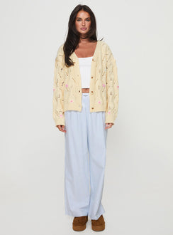 front view of model wearing Princess Polly Daffodil Cardigan Cream Cropped Jumpers Jumpers 