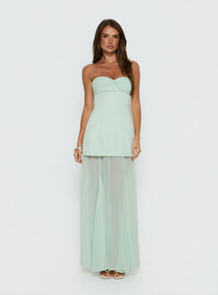 Flashy Sheer Chiffon Strapless Maxi Dress Green