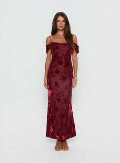 Green Gables Burnout Maxi Dress Burgundy