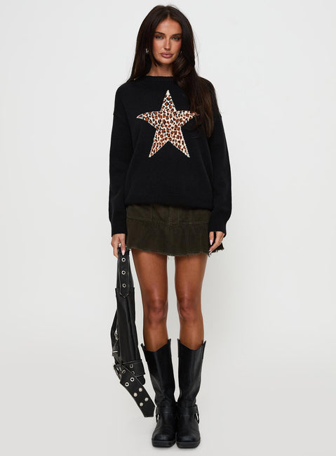 side view of model wearing Princess Polly Run The Party Knit Sweater Black Jumpers 