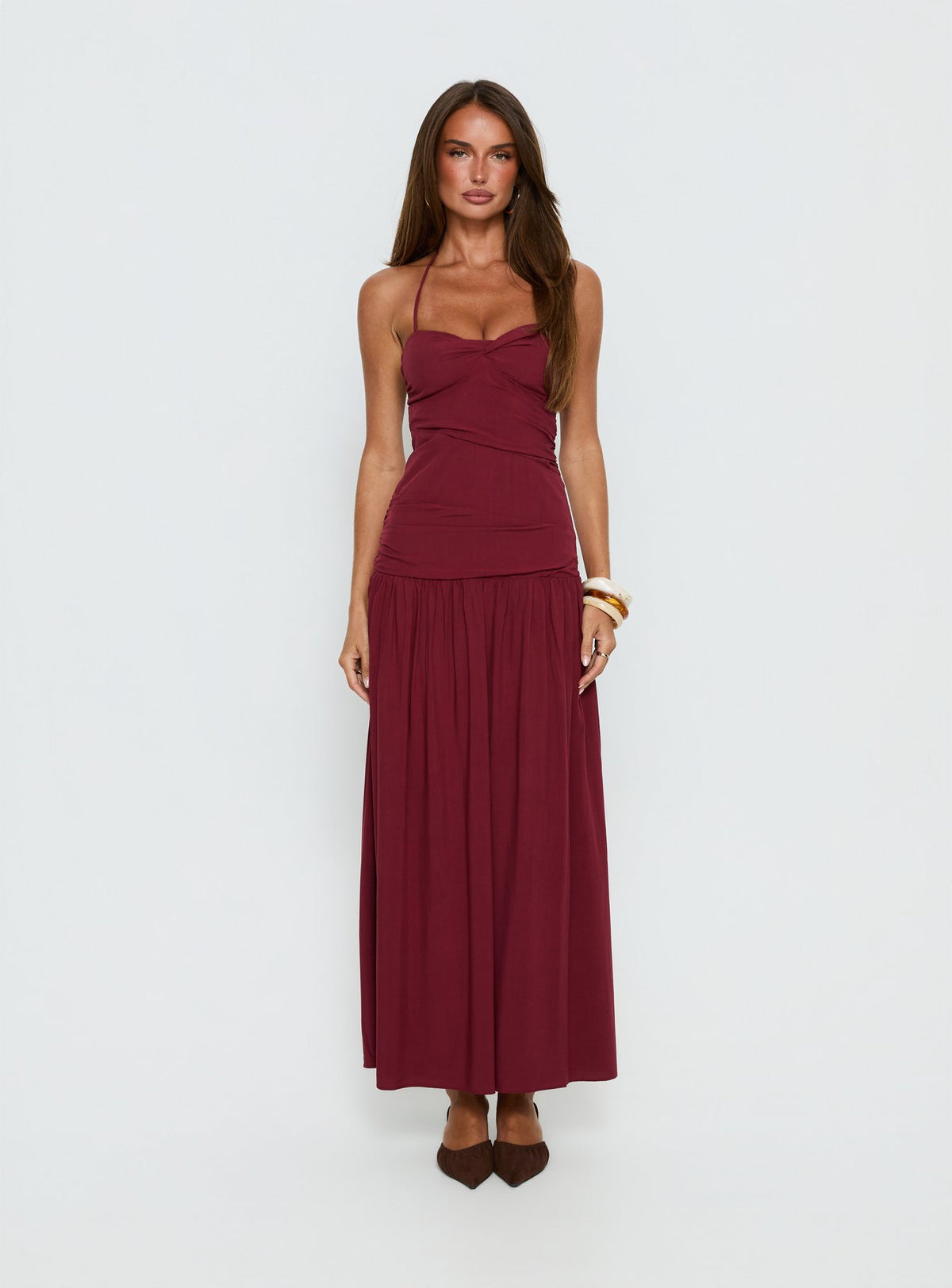 Marguerite Halter Maxi Dress Ruby Wine Petite