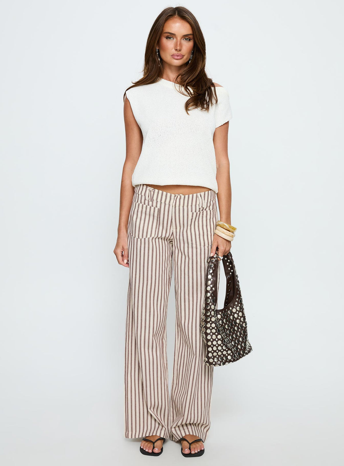 Vendi Low Rise Pant Brown Stripe Low Rise Pants Pants 