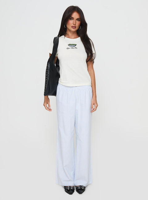 front view of model wearing Princess Polly Tease Me Top Cream Short Sleeves Crew Neck 