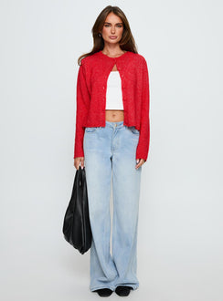 back view of model wearing Princess Polly Denmark Cardigan Red cropped Jumpers 