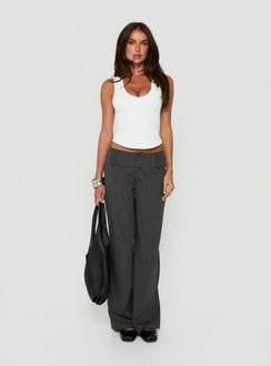 Klarika Lace Up Pants Charcoal womens-regular-pants with high-rise front view of model wearing Princess Polly
