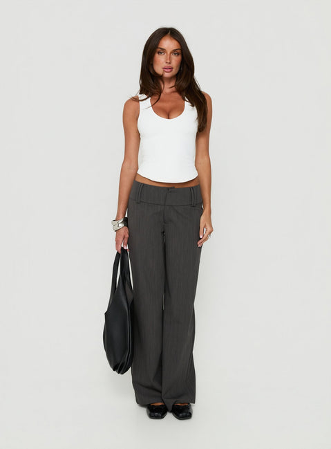 Klarika Lace Up Pants Charcoal womens-regular-pants with high-rise front view of model wearing Princess Polly