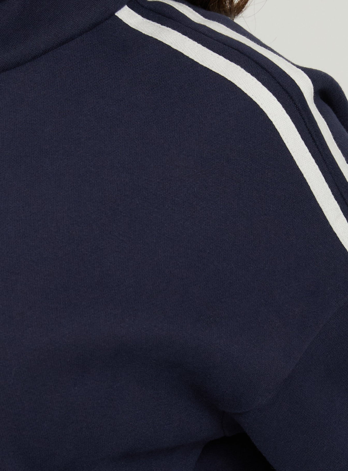 Discover the Keeran Funnel Neck Fleece Jumper Navy / White womens jumpers with short length detail Princess Polly