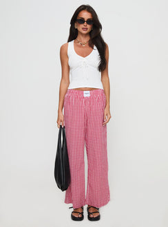side view of model wearing Princess Polly Beach House Pants Red Gingham High Rise Pants Pants 