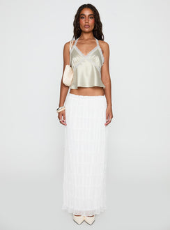   front view of model wearing Princess Polly Estefania Maxi Skirt White Maxi Skirts Skirts 