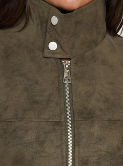 Ellissa Faux Suede Bomber Jacket Khaki