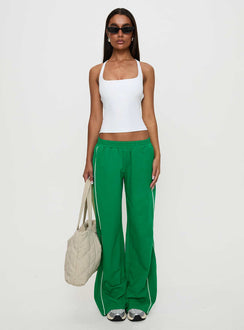 front view of model wearing Princess Polly Field Day Track Pants Green High Rise Pants Pants 