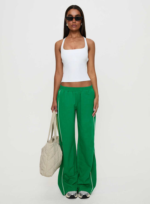 front view of model wearing Princess Polly Field Day Track Pants Green High Rise Pants Pants 