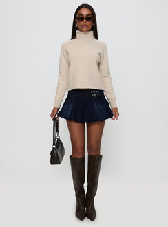 front view of model wearing Princess Polly Enrica Funnel Neck Knit Sweater Cream Cropped Jumpers Jumpers 