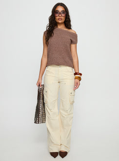 front view of model wearing Princess Polly Remmi Cargo Pants Cream Mid Rise Pants Pants 