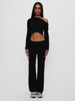 side view of model wearing Princess Polly Try Me Knit Pants Black Low Rise Pants Pants 