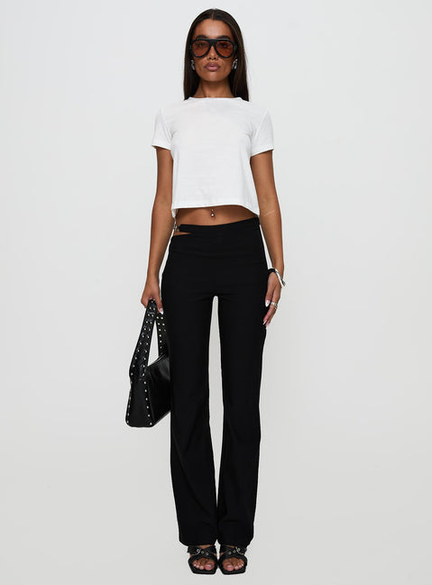 front view of model wearing Princess Polly Eyes On You Flare Pants Black High Rise Pants Pants 