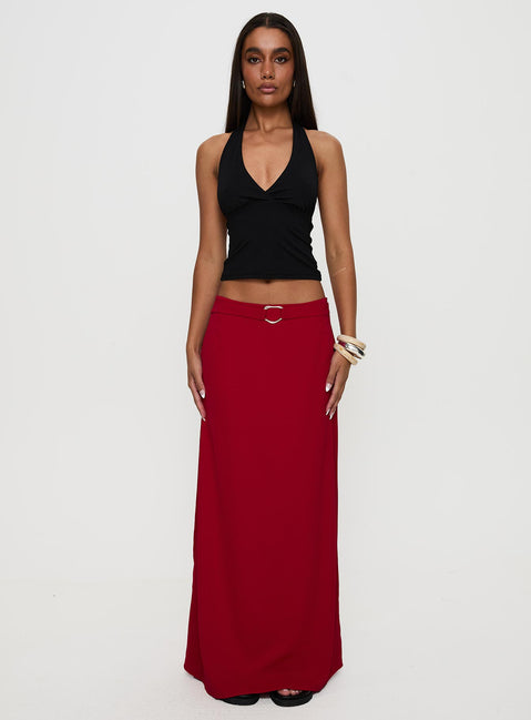   front view of model wearing Princess Polly Devoted Maxi Skirt Red Maxi Skirts Skirts 