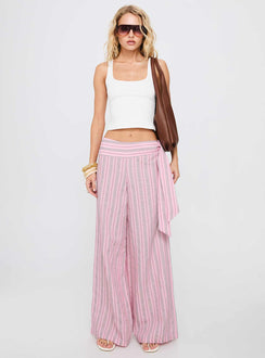 front view of model wearing Princess Polly Wave Dancer Tie Pant Pink Stripe High Rise Pants Pants 