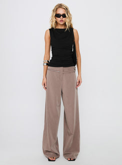 front view of model wearing Princess Polly Rinah Belted Pants Brown High Rise Pants Pants 